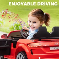 HOMCOM Elektryczne Autko dla Dzieci 12V z Pilotem 2,4G, Muzyką, Klaksonem, Pojazd z Oświetleniem LED, Port USB/MP3, Funkcją Do Tyłu, dla Dzieci 3-5 Lat, Czerwony(m-6)