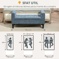 HOMCOM Bancă Capitonată pentru Dormitor cu Brațe, 2 Perne Cilindrice și Picioare din Lemn, 115,5x45x56 cm, Gri(m-7)