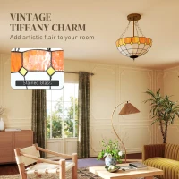 HOMCOM Tiffany Style Ceiling Light, Vintage Chandelier with 3 E27 Sockets, Semi Flush Mount for Living Room, Bulbs Not Included(m-4)