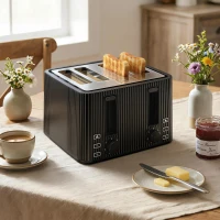 HOMCOM Tostadora 4 Ranuras Anchas 7 Niveles de Tostado Función Descongelar Recalentar y Cancelar Bandeja Extraíble Negro(m-8)