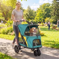 PawHut Carrinho para Cães Dobrável até 20kg com Almofada Janelas em Rede Bolso Traseiro 92x63x95 cm Verde Escuro(m-2)