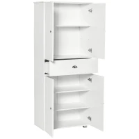 HOMCOM 184cm Tall Kitchen Cupboard, Freestanding Kitchen Pantry Storage Cabinet with 4 Doors, 3 Adjustable Shelves, Drawer, Anti-tipping Device, Sideboard Organiser for Dining Room, Living Room, White(m-13)