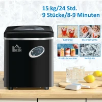 HOMCOM Eiswürfelmaschine 15kg/24h, 1,9L Eiswürfelbereiter, 3,2 L Wassertank, 161 Watt, Schwarz + Silber(m-6)