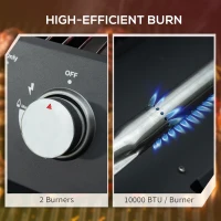 Outsunny Tischgrill Gasgrill BBQ mit 2 Brennern mobiler Grillwagen Grillnetz klein Outdoor Tischgasgrill Picknick mit Druckminderer Schlauch Edelstahl Schwarz 55 x 46,5 x 41 cm(m-7)