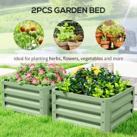 Outsunny Set of Two 60 x 60cm Steel Planter Boxes - Light Green(m-4)