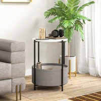 HOMCOM Runder Beistelltisch mit Stoffkorb, 2-stufiger Kaffeetisch für Wohnzimmer, Schlafzimmer, kleine Räume, Metall, Grau+Weiß(m-7)