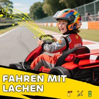 HOMCOM Go-Kart für Kinder, Elektro-Kart mit Hupe und Musikfunktion, verstellbarer Sitz, bis 12 km/h, Kunststoff, Metall, Rot(m-9)