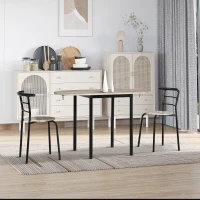 HOMCOM Conjunto Mesa Oval Extensível e 2 Cadeiras Mesa de Folha Metal e MDF Preto e Natural(m-6)