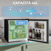 HOMCOM Mini Frigorifero da 46L con Scomparto per Ghiaccio, Porta Reversibile, Temperatura Regolabile, Argento(m-4)