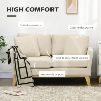 Homcom Canapea 2 Persoane – Tapitata Bej cu Perne Decorative(m-4)