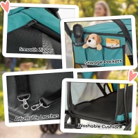PawHut Poussette pour chien pliable buggy jusqu'à 20kg avec coussin, fenêtres en maille, poche arrière, 92 x 63 x 95 cm Vert foncé(m-5)
