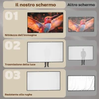 HOMCOM Telo per Proiettore 120" 16:9 HD 4K/8K Pieghevole e Portatile, Antipiega e Lavabile, Doppia Facciata, Bianco(m-4)