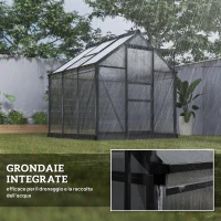 Outsunny Serra in Policarbonato e Alluminio con Porta Scorrevole, Presa d'Aria e Grondaia, 1.9x1.9x2m, Grigio(m-7)