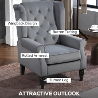HOMCOM Wingback Accent Chair, Retro Upholstered Button Tufted Occasional Chair for Living Room and Bedroom, Light Grey(m-4)