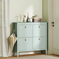 HOMCOM Sapateiro Estreito com 4 Compartimentos e Puxadores de Couro PU para Corredor e Hall 105x24x95,5 cm Verde Claro(m-9)