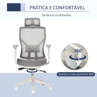 Vinsetto Cadeira de Escritório Giratória com Altura Ajustável Apoio para os Braços Apoio para a Cabeça e Suporte Lombar Reguláveis Encosto Alto 67x65x120-128cm Cinza(m-5)