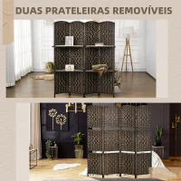HOMCOM Biombo Separador de Ambientes 4 Painéis 160x170 cm com 2 Prateleiras Dobrável de Fibra de Papel Castanho(m-5)