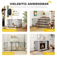 PawHut Absperrgitter Hund Freistehendes Verstellbares Schutzgitter 202,5 x 76 cm Hundegitter Klappbar Türschutzgitter Hundeabsperrgitter für Treppen, Türen, Küche, Flur, 3 Paneelen, Schwarz(m-8)