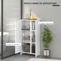 HOMCOM Dulap pentru Baie cu Ușă Lamelară, Dulap cu 3 Niveluri și 3 Rafturi Deschise, 48x24x96,5 cm, Alb(m-4)