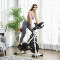 HOMCOM Bicicleta estática com tela LCD Sela ajustável Volante 8 kg Carga 100 kg 103x53x110-114 cm Branco(m-2)