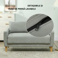 HOMCOM Canapea cu 2 Locuri, Brațe, Compartiment de Depozitare și 2 Perne, 140x72x82 cm, Gri(m-8)