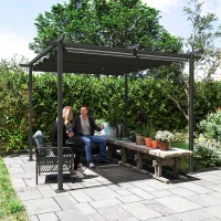 Outsunny 3 x 3 m Garten-Pergola mit verstellbarem Dach, Metallrahmen, UPF30+ Schutz, Sonnendach für Veranda, Terrasse, Dunkelgrau(m-7)