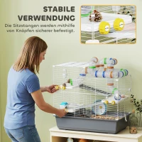PawHut Zwerghamsterkäfig, 4 Ebenen, Tunnelsystem, Hütte, Zubehör, obere Öffnung, 78 x 45 x 73 cm, Grau(m-9)