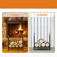 Outsunny Suport pentru Lemne pentru Interior și Exterior cu 2 Mânere, 44,5x33x46,5 cm, Negru(m-6)