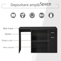 Homcom Birou Colt 117×82×74 cm – Negru cu 2 Sertare & 2 Rafturi(m-6)