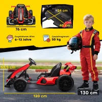 HOMCOM Go-Kart für Kinder, Elektro-Kart mit Hupe und Musikfunktion, verstellbarer Sitz, bis 12 km/h, Kunststoff, Metall, Rot(m-3)