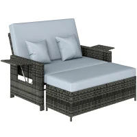 Outsunny Gartensofa mit Liegefunktion, ausfahrbare Fußbank mit Stauraum, Sitzkissen, grau, 130 x 72 x 96 cm(m-1)