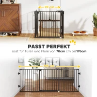 PawHut Absperrgitter Hund Freistehendes Verstellbares Schutzgitter 202,5 x 76 cm Hundegitter Klappbar Türschutzgitter Hundeabsperrgitter für Treppen, Türen, Küche, Flur, 3 Paneelen, Schwarz(m-9)