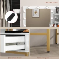 HOMCOM Masă de Machiaj cu Oglindă LED și Scaun, 2 Sertare, 5 Rafturi, pentru Baie, Alb(m-7)