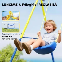 AIYAPLAY Set Leagăne de Grădină 4-în-1 pentru Copii cu Leagăne Duble, Coș de Baschet, Poartă de Fotbal, Cadru Metalic în Formă de A, Capacitate 150 kg, pentru Exterior, 3-8 Ani, 288x160x220 cm(m-6)