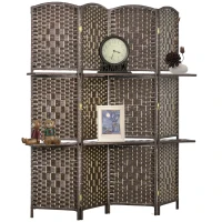 HOMCOM Biombo Separador de Ambientes 4 Painéis 160x170 cm com 2 Prateleiras Dobrável de Fibra de Papel Castanho(m-10)