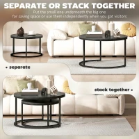 HOMCOM Set of Two Wood-Effect Stacking Tables - Black Wood Grain(m-5)