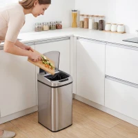 HOMCOM 12L Sensor-Mülleimer, Automatischer berührungsloser Küchenabfalleimer aus fingerabdruck-resistentem Edelstahl, Silber(m-9)