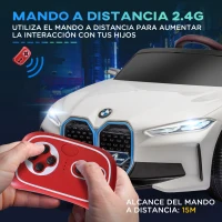 HOMCOM Coche Eléctrico para Niños 37-72 Meses Autorización BMW I4 con Control Remoto y Cinturón de Seguridad 115x67x45cm Blanco(m-5)