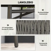Outsunny 3-teiliges Außenmöbel-Set, 2 Stühle, 1 Tisch, Bistro-Set, Kunst-Rattan, Stahlrahmen, Metalltisch, 4 Kissen, Grau(m-6)