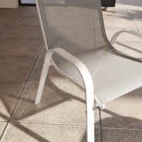 Outsunny Set 4 Sedie da Giardino Impilabili con Braccioli Curvi, in Acciaio e Tessuto Traspirante, 54x71x93 cm, Grigio Bianco(m-8)