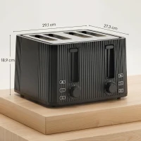 HOMCOM Torradeira de 4 Ranhuras Largas 7 Níveis de Torragem Função Descongelar Aquecer e Cancelar Bandeja Removível Preto(m-3)