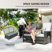 Outsunny Gartensofa mit Liegefunktion, ausfahrbare Fußbank mit Stauraum, Sitzkissen, grau, 130 x 72 x 96 cm(m-6)