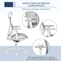 Vinsetto Cadeira de Escritório Giratória com Altura Ajustável Apoio para os Braços Apoio para a Cabeça e Suporte Lombar Reguláveis Encosto Alto 67x65x120-128cm Cinza(m-8)