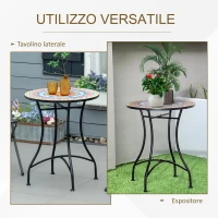 Outsunny Tavolo da Giardino Tondo Ø60cm in Metallo e Mosaico, Arredamento da Esterno e Interno, Rosso(m-4)