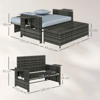 Outsunny Sofa ogrodowa z technorattanu, zestaw 2-osobowy, leżak ogrodowy, podnóżek, kolor szary(m-3)