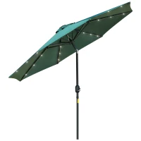 Outsunny 2.7m Patio Garden Umbrella Outdoor Parasol with Tilt Crank and 24 LEDs Lights (Green)(m-14)