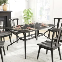 Outsunny Gartentisch Stahl 150x90 cm Wetterfest Balkontisch mit Schirmloch, Lamellen-Design für 6 Personen Schwarz(m-7)