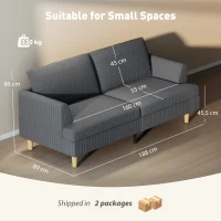 HOMCOM Sofá de 3 Lugares Revestido em Veludo Almofadas Espessas com Molas Assento Largo 2 Almofadas 188x80x86 cm Cinzento Escuro(m-3)