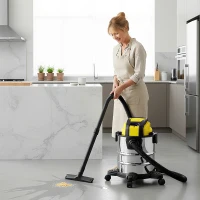 HOMCOM Aspirador Seco e Húmido 3 em 1 1200W com Função de Soprador Mangueira 2 m Depósito 20L Triplo Filtro 48x48x48,5 cm Amarelo(m-2)