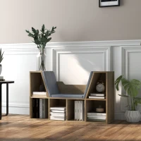 HOMCOM Estante para Livros com Banco Integrado e 6 Cubos Estante Infantil com Assento 102x30x61 cm Madeira e Cinzento(m-8)